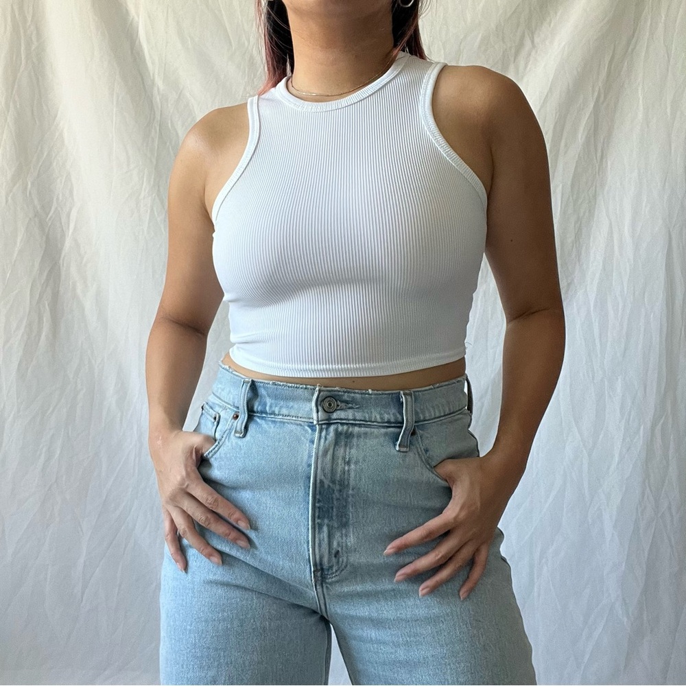 High neck white tank top